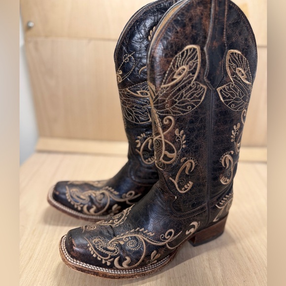 Circle G Shoes - Circle G Leather Dragonfly Embroidered Western Cowgirl Square Toe Boots Size 6